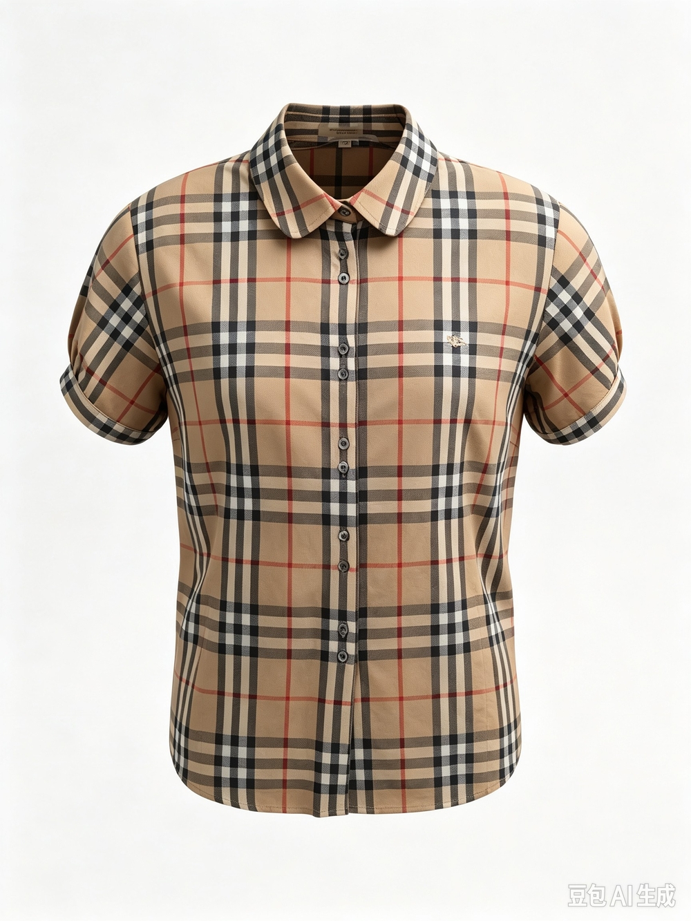 Burberry Classic Beige Plaid Short-Sleeve Button-Up Shirt